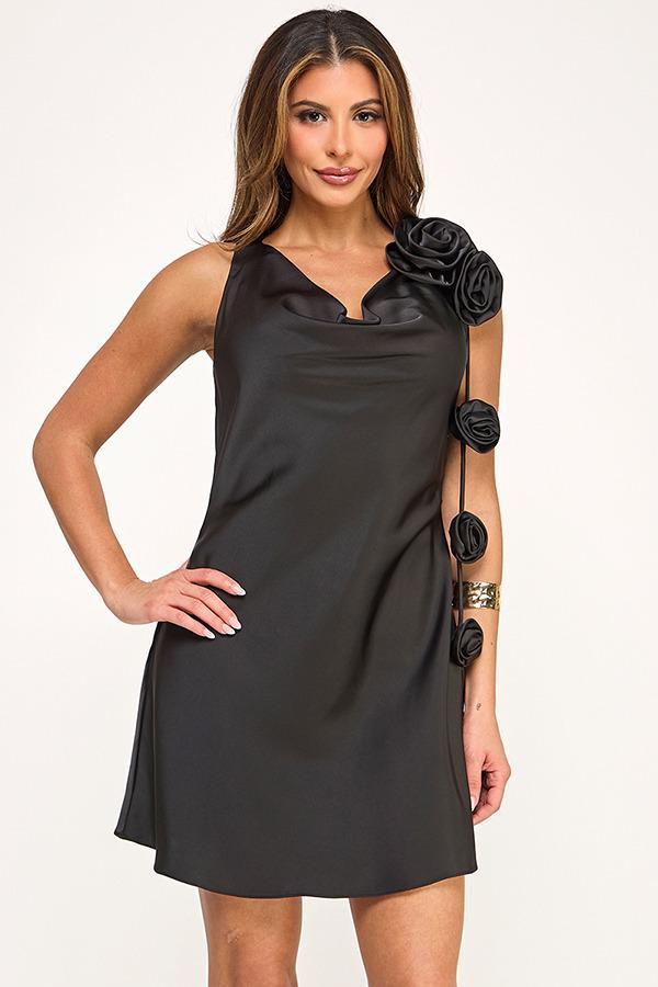 Satin flower mini dress