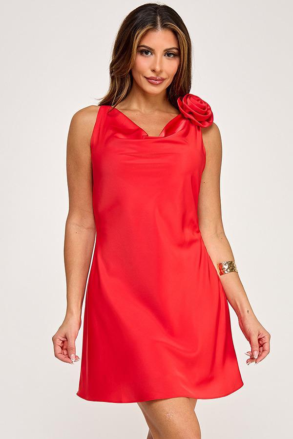 Satin flower mini dress