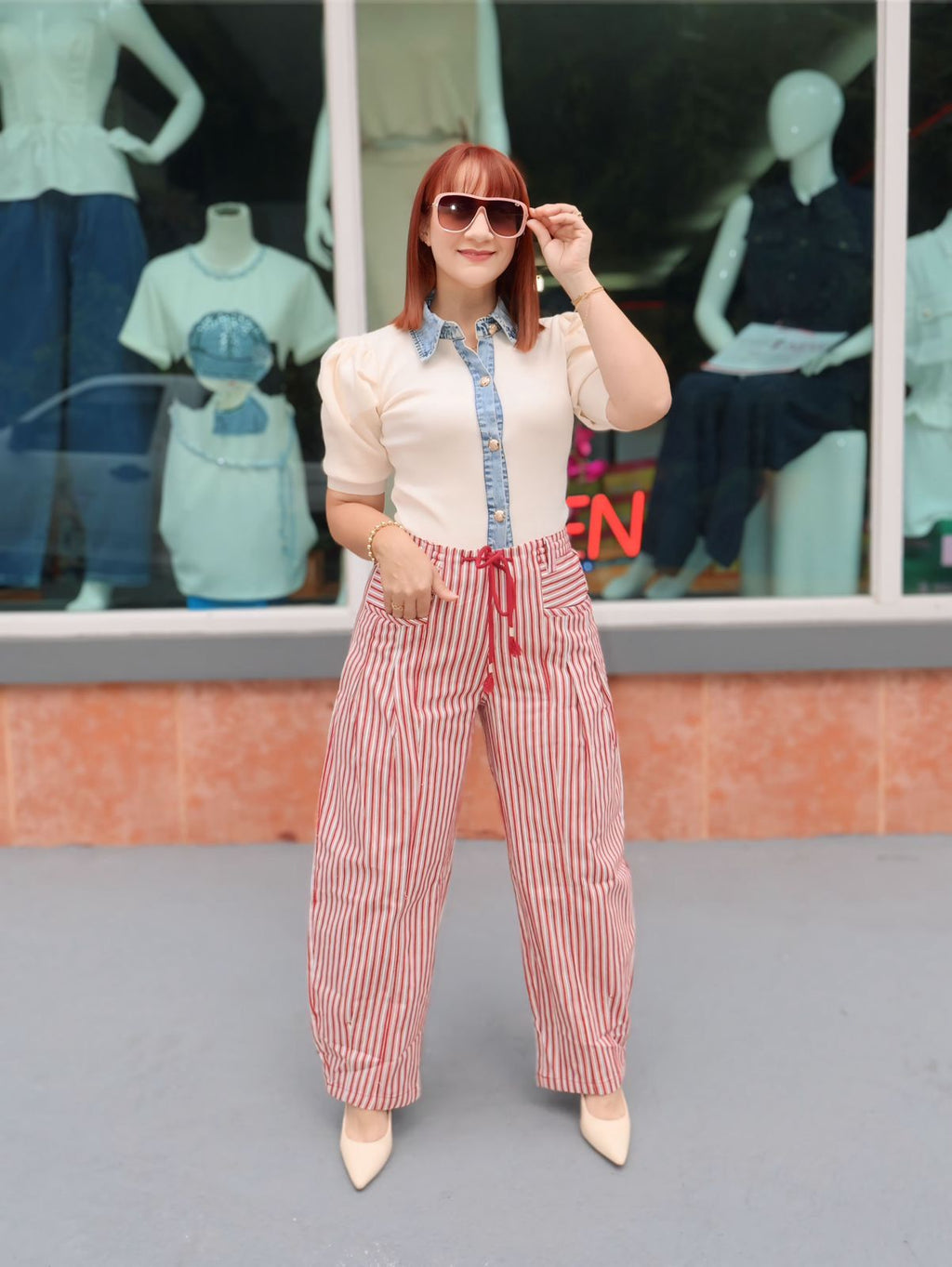 Knit & denim top