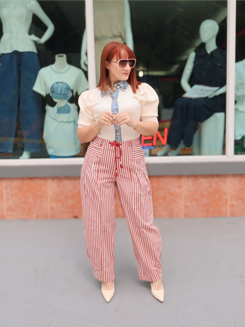 Knit & denim top