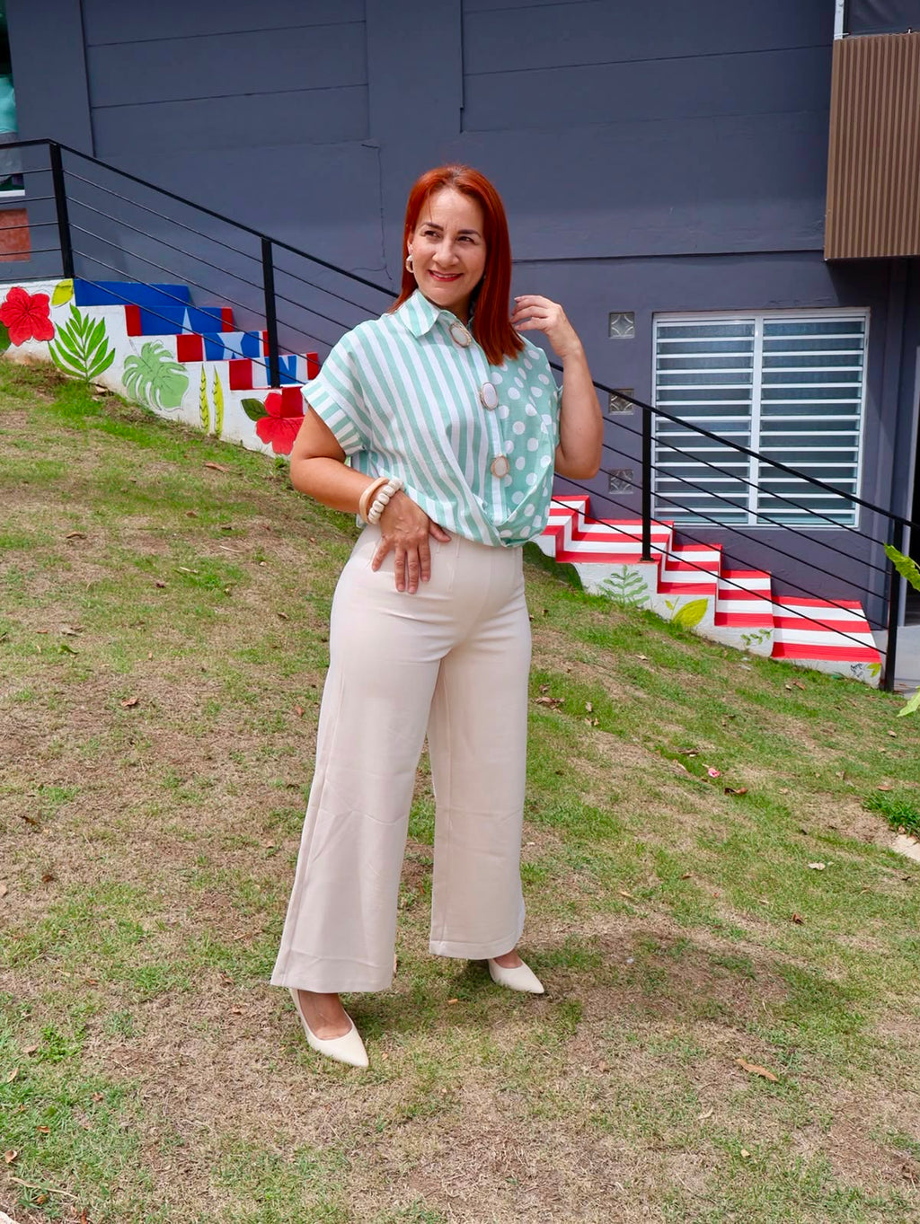 Pantalon High waist Ghingham