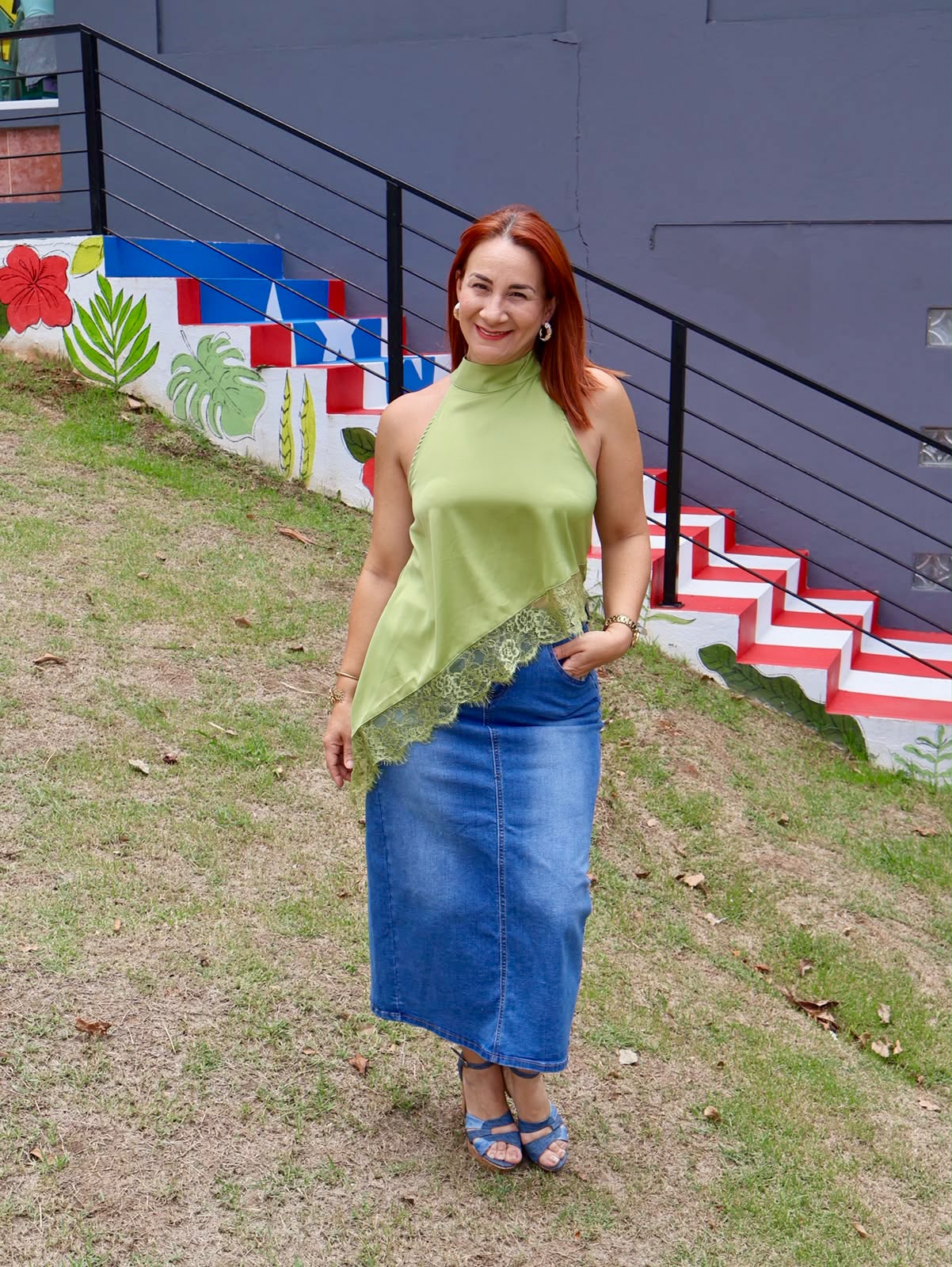 Falda denim midi