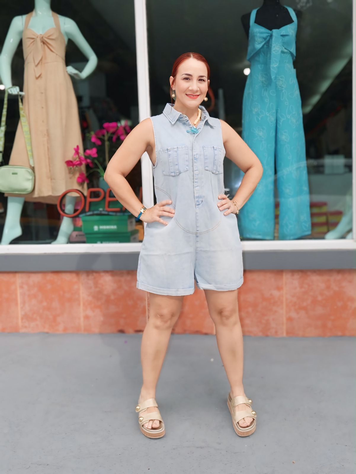 Denim balloon romper