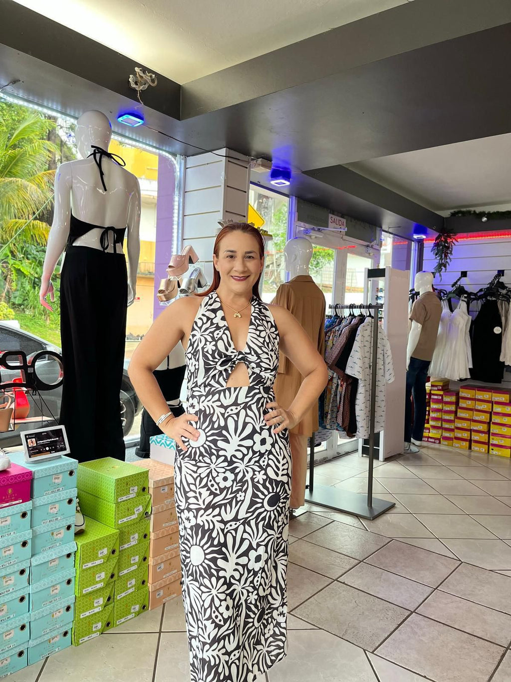 Vestido Midi Bicolor con Abertura