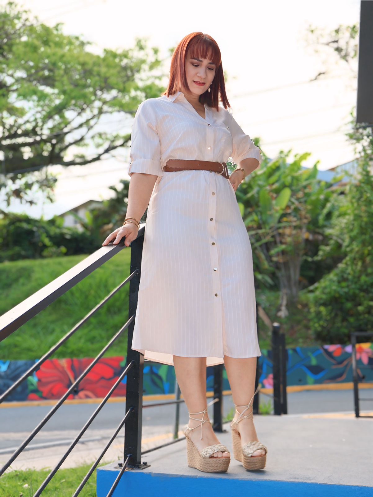 Stripes dress with belt