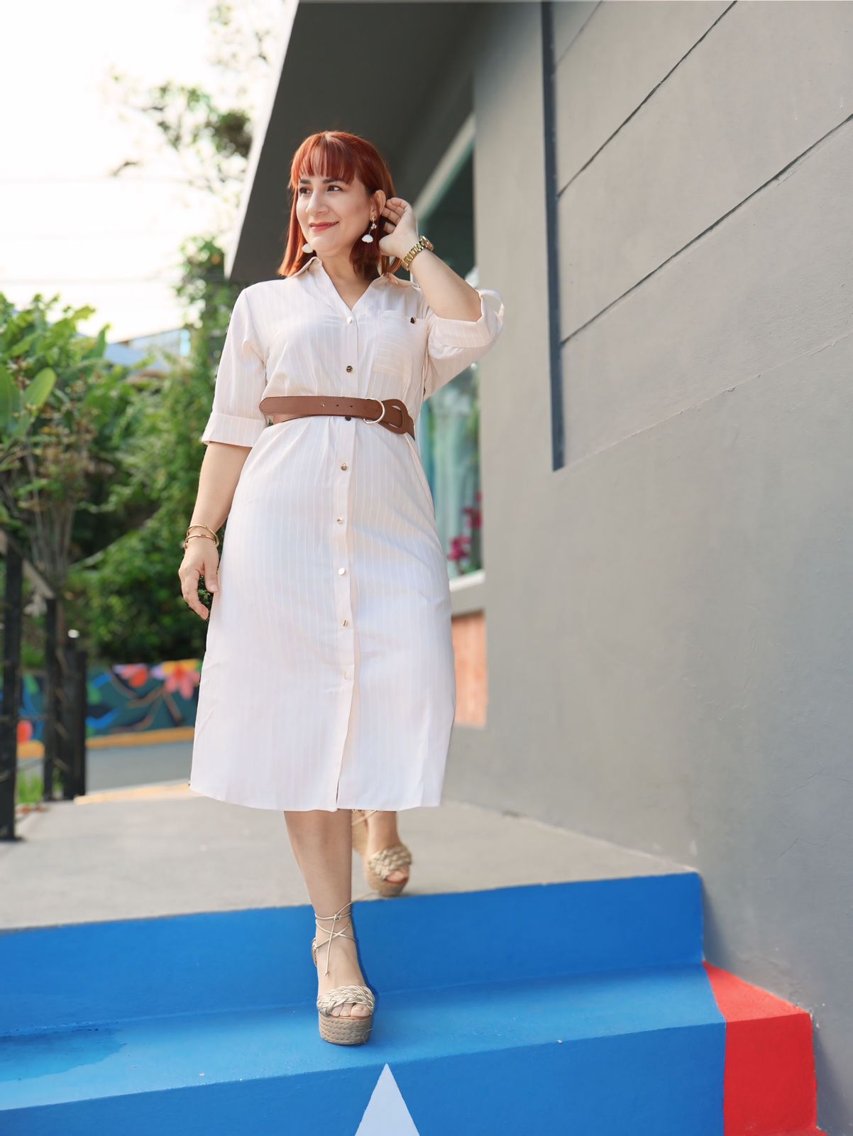 Stripes dress with belt