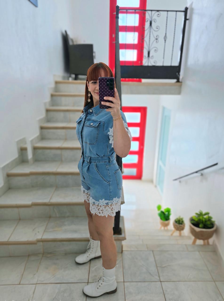 Denim&lace romper