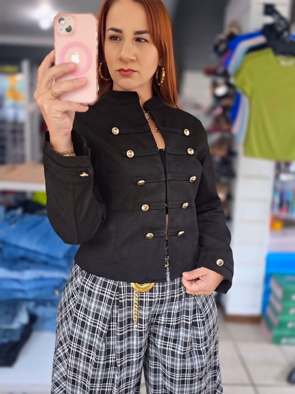 Plaid barrel pant