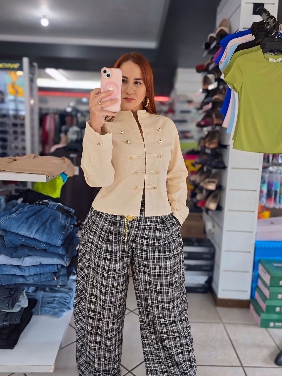 Plaid barrel pant