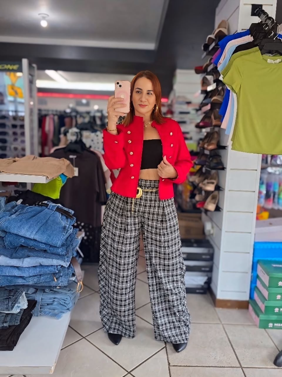 Plaid barrel pant